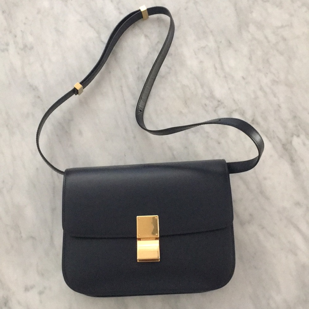 Celine medium calfskin box bag in navy